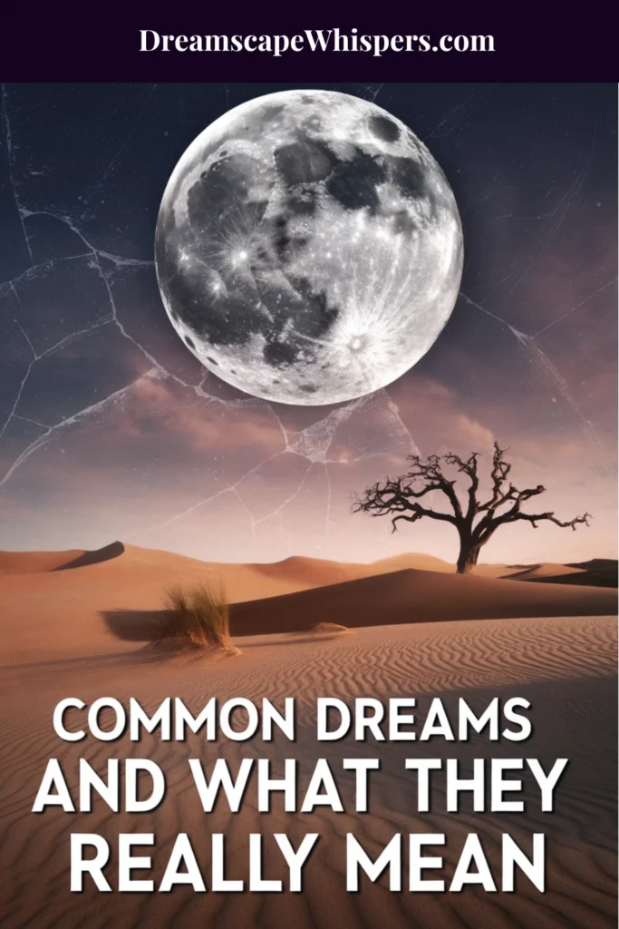 Large full moon above the desert with text reading 'Common dreams and what they really mean'