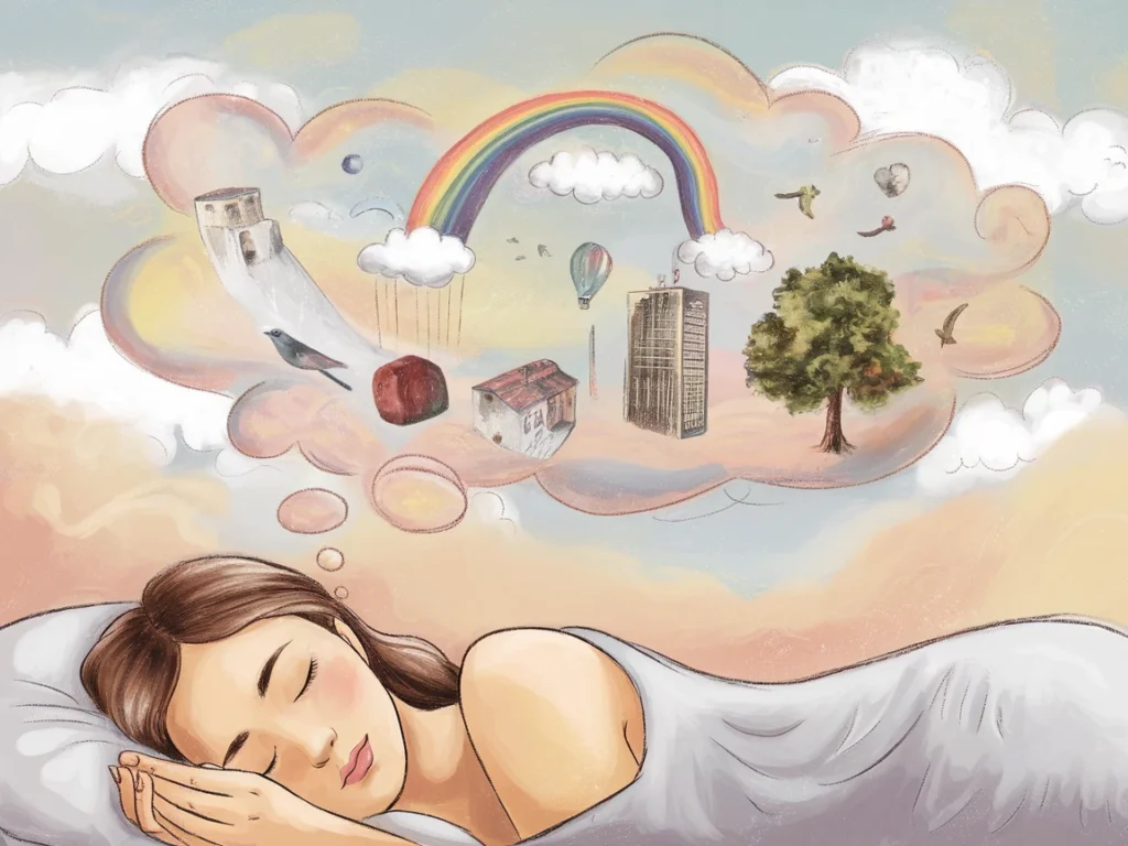 illustration of a woman sleeping and a dream bubble