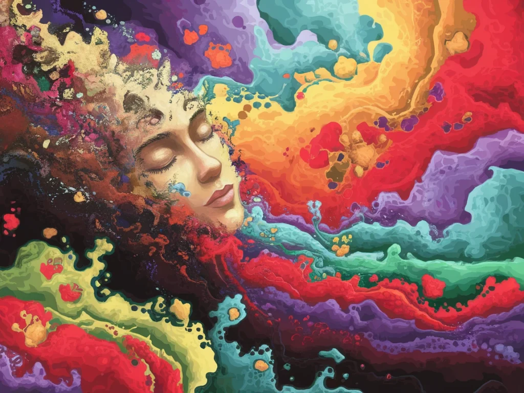 multiple colored dream woman sleeping