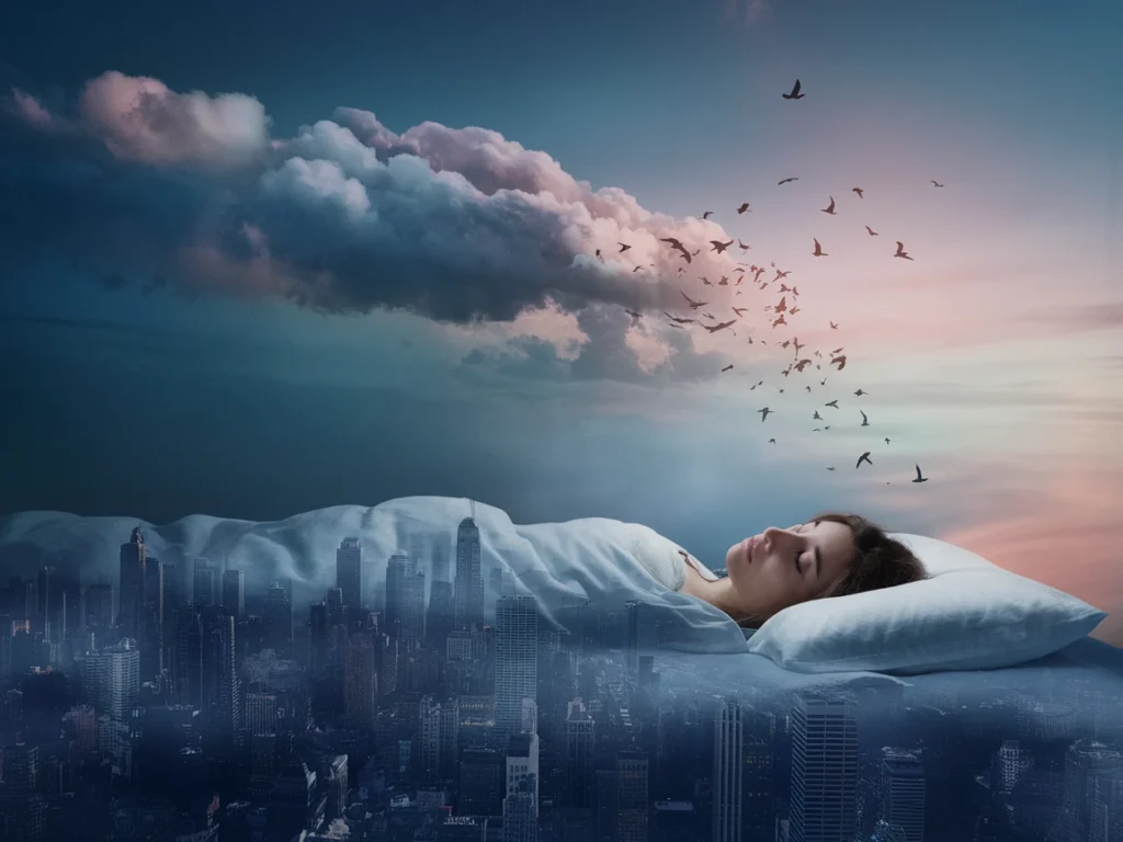 woman escaping from the city to her dreams