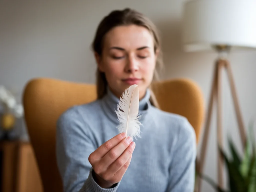 woman with a white feather trusting her intuition