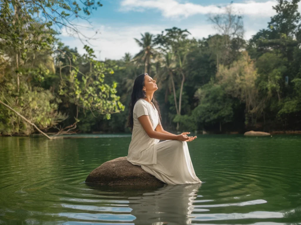 woman with her feet in water connecting to her emotions